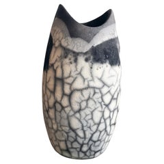 Raaquu Koi Raku Pottery Vase, Smoked Raku, Handmade Ceramic Home Decor