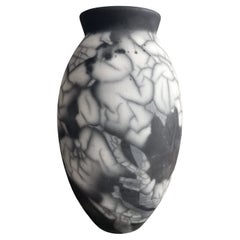 Große Raku Große 13,5 ovale Vase – Rauch Raku – Keramikkeramik-Dekor