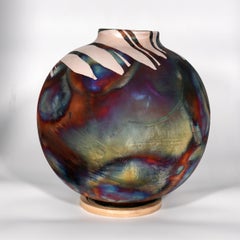 Raaquu Raku Fired Large Globe Vase S/N0000464 Centerpiece Art Series