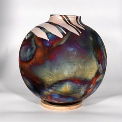 large glass globe vase Raaquu Raku Fired Large Globe Vase S/N0000464 Centerpiece Art Series