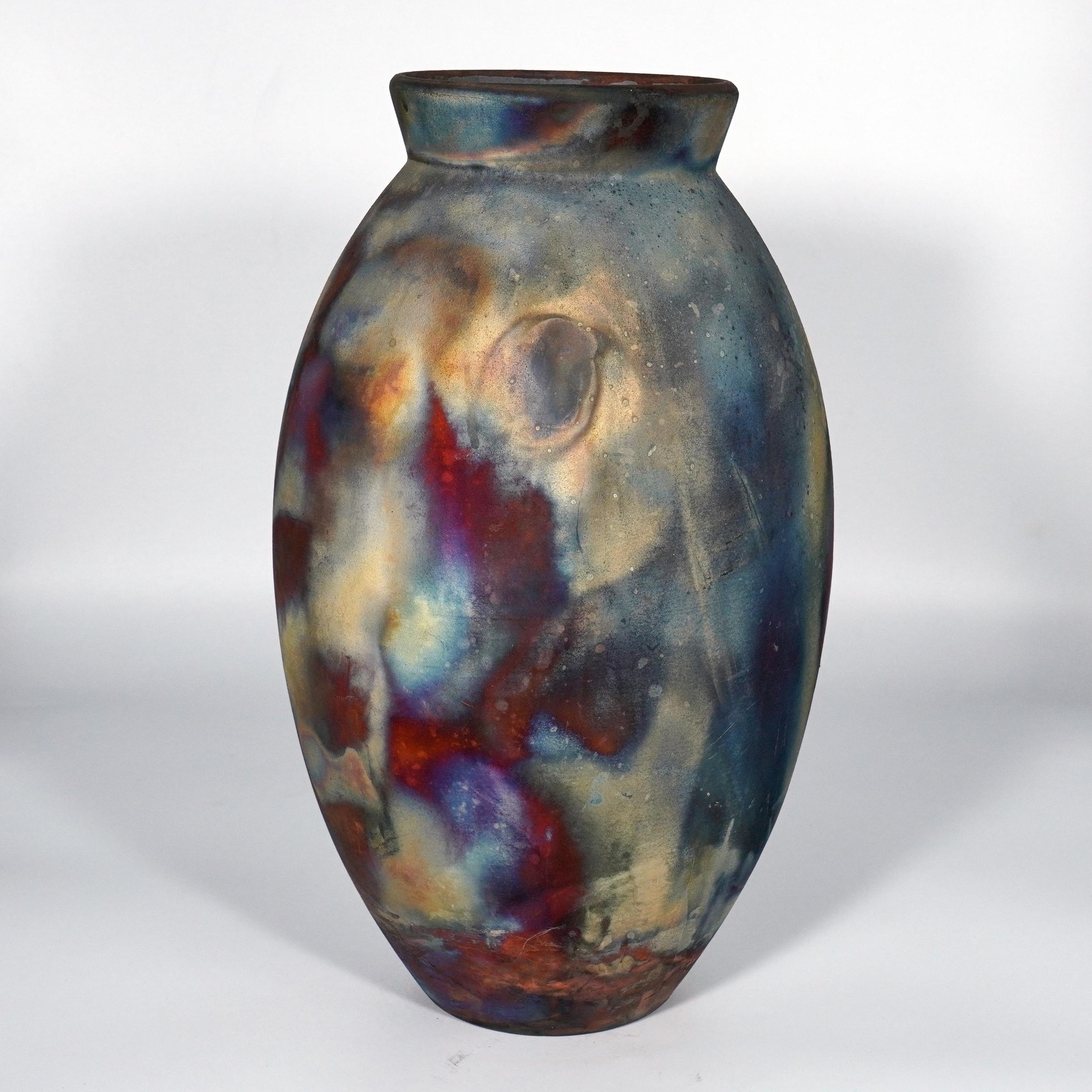 Moderno Vaso ovale grande cotto Raaquu Raku S/N0000867 Centerpiece Art Series, Malesia in vendita