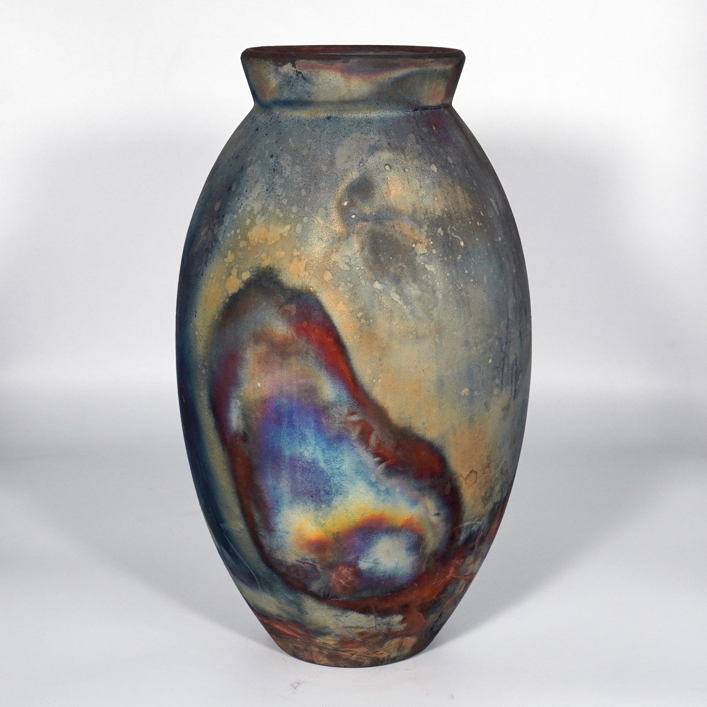 Malese Vaso ovale grande cotto Raaquu Raku S/N0000867 Centerpiece Art Series, Malesia in vendita
