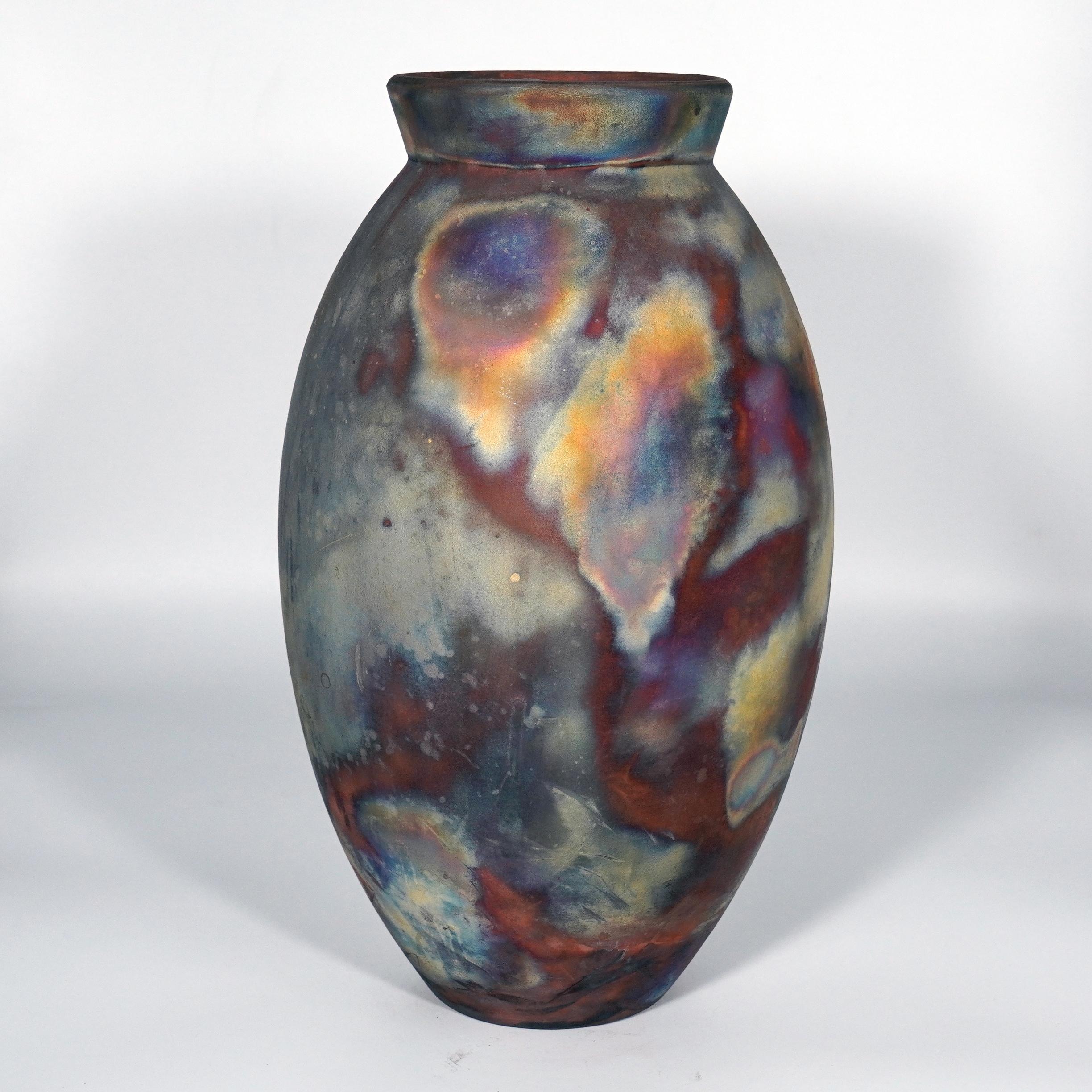 Cotto in fornace Vaso ovale grande cotto Raaquu Raku S/N0000867 Centerpiece Art Series, Malesia in vendita