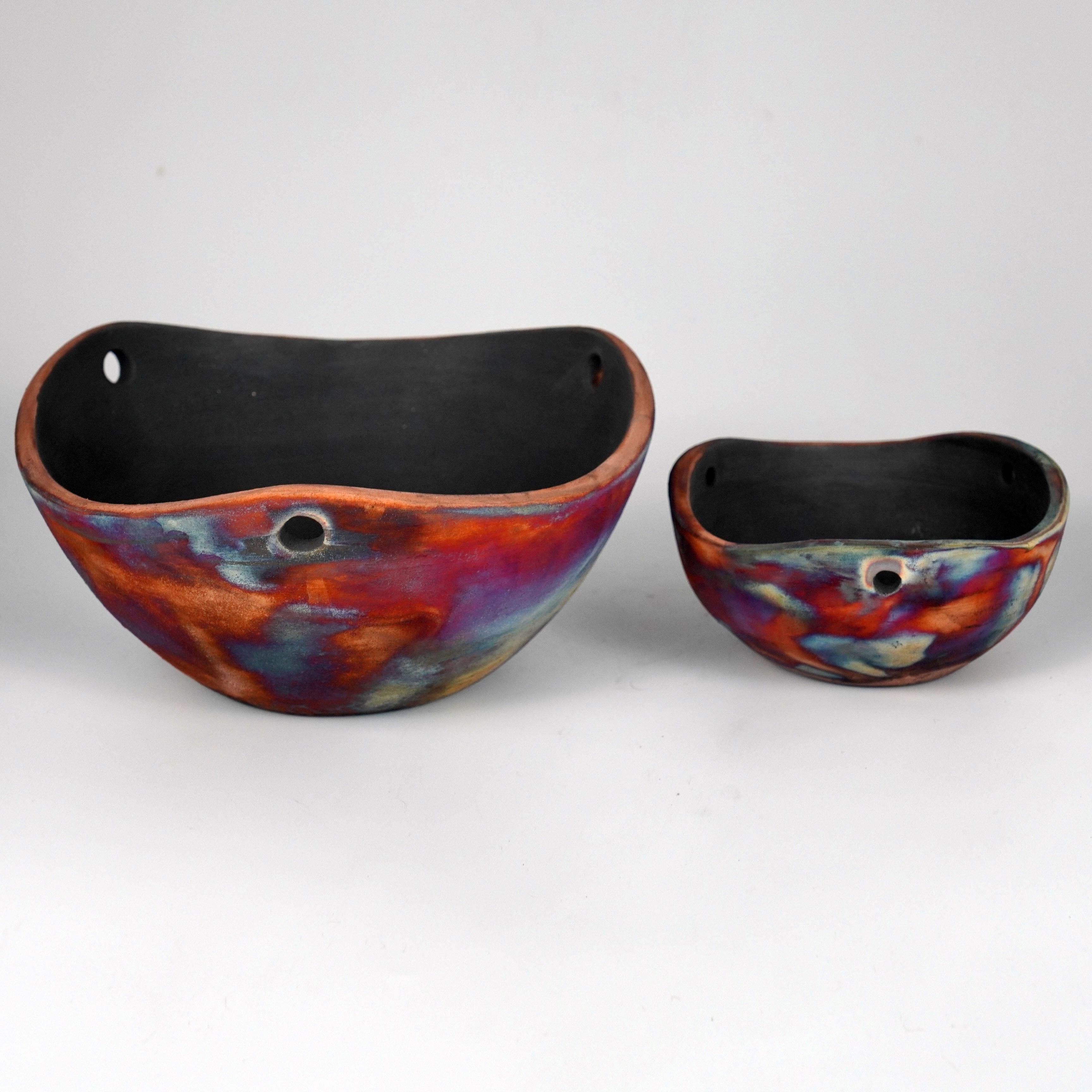 Malaisien Niwa Indoor Hanging Planter Raku Pottery - Large - Full Copper, Handmade Ceramic en vente