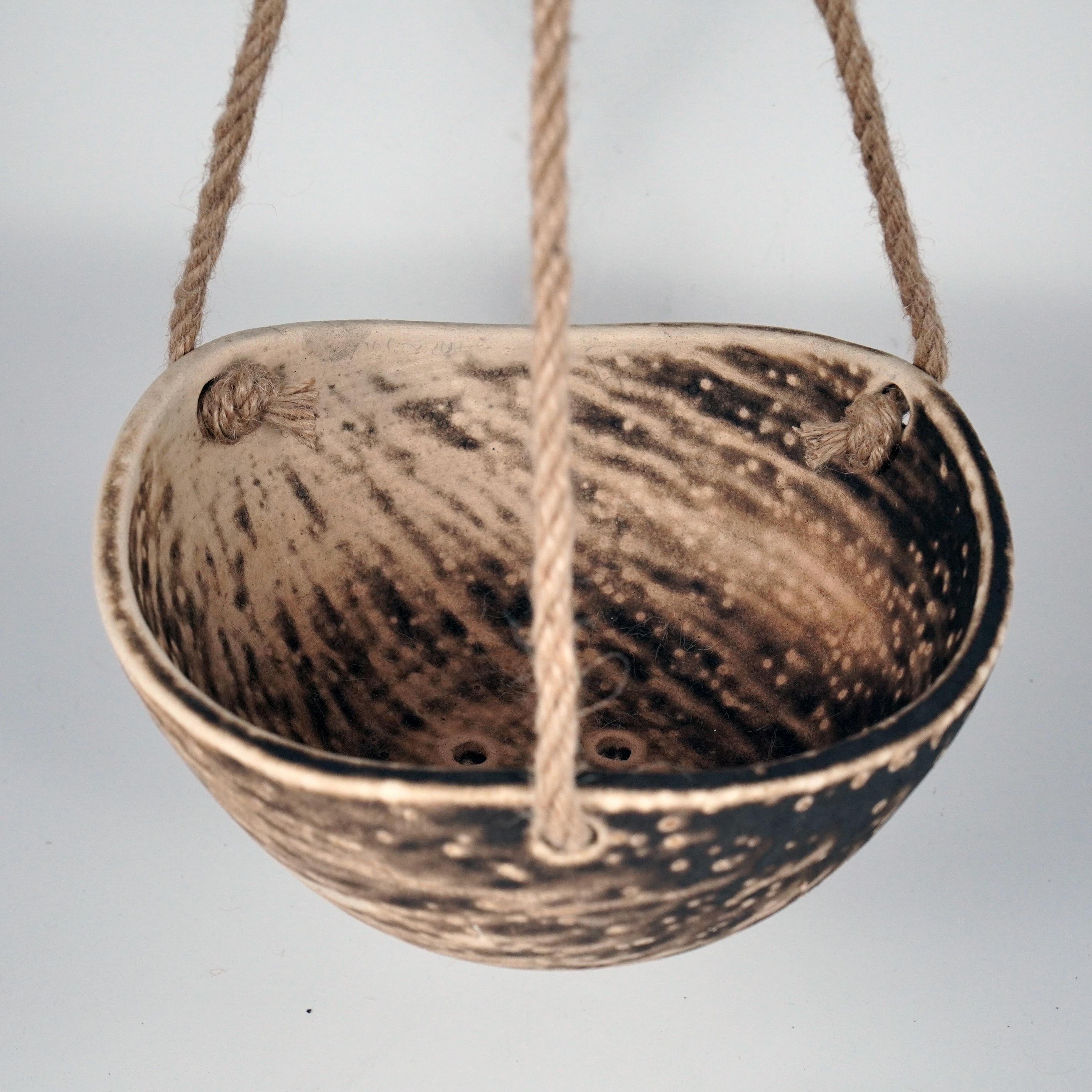 Modern Niwa Indoor Hanging Planter Raku Pottery, Obvara - Set, Handmade Ceramic For Sale