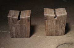 Pair of Sculptural Brown Marble Waterfall Stools