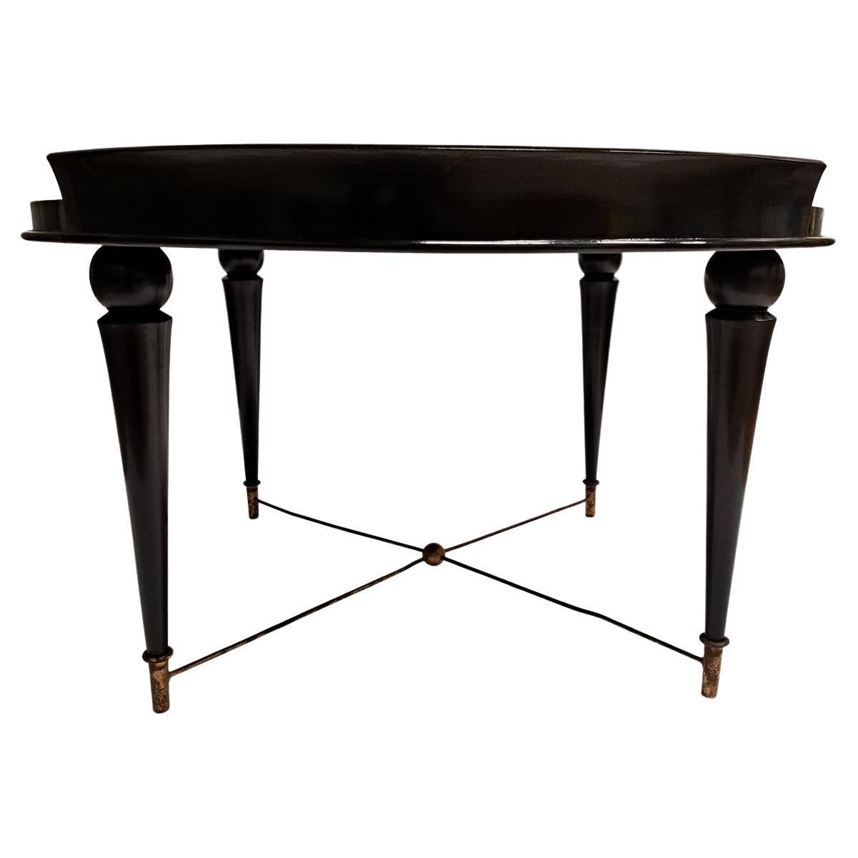 Ebonized Round Coffee Table with a Mirrored Top, 1950s For Sale