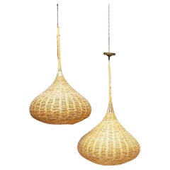 Mid-Century Modern Wicker Pendant Lamps, 1970s Spain