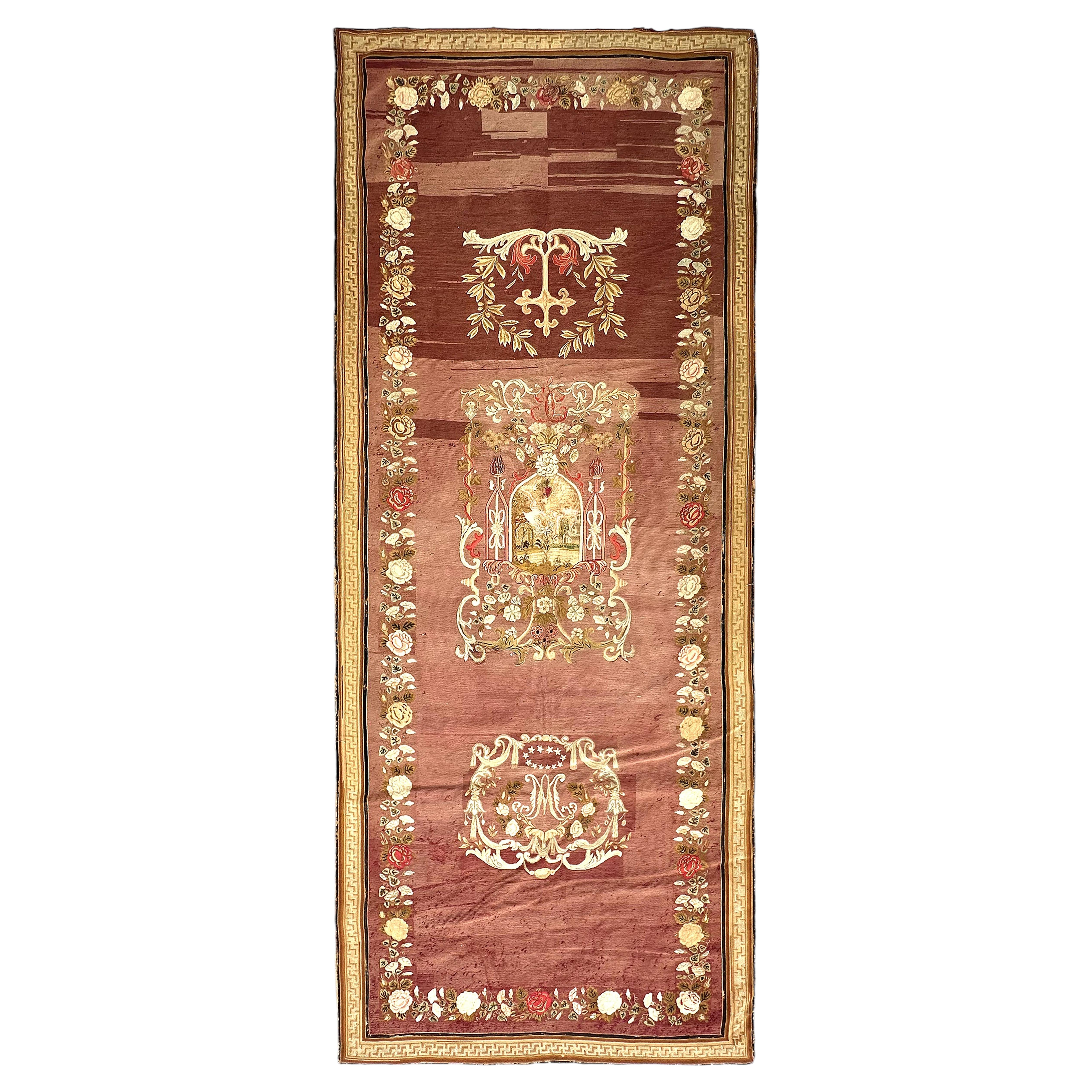 4X9 Antique French Tapestry Signed Wool & Silk Needlepoint 107cm x 269cm C.1900