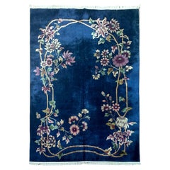 Rare 9X12 Antique Chinese Art Deco Rug Exotic Floral Walter Nichols Blue C.1920