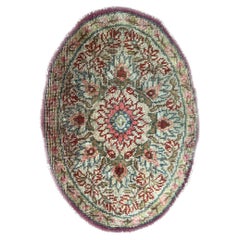 1.5x2 Antique French Savonnerie Oval Rug 46cmx61cm Floral Medallion Circa 1920