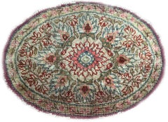 1.5x2 Antique French Savonnerie Oval Rug 46cmx61cm Floral Medallion Circa 1920