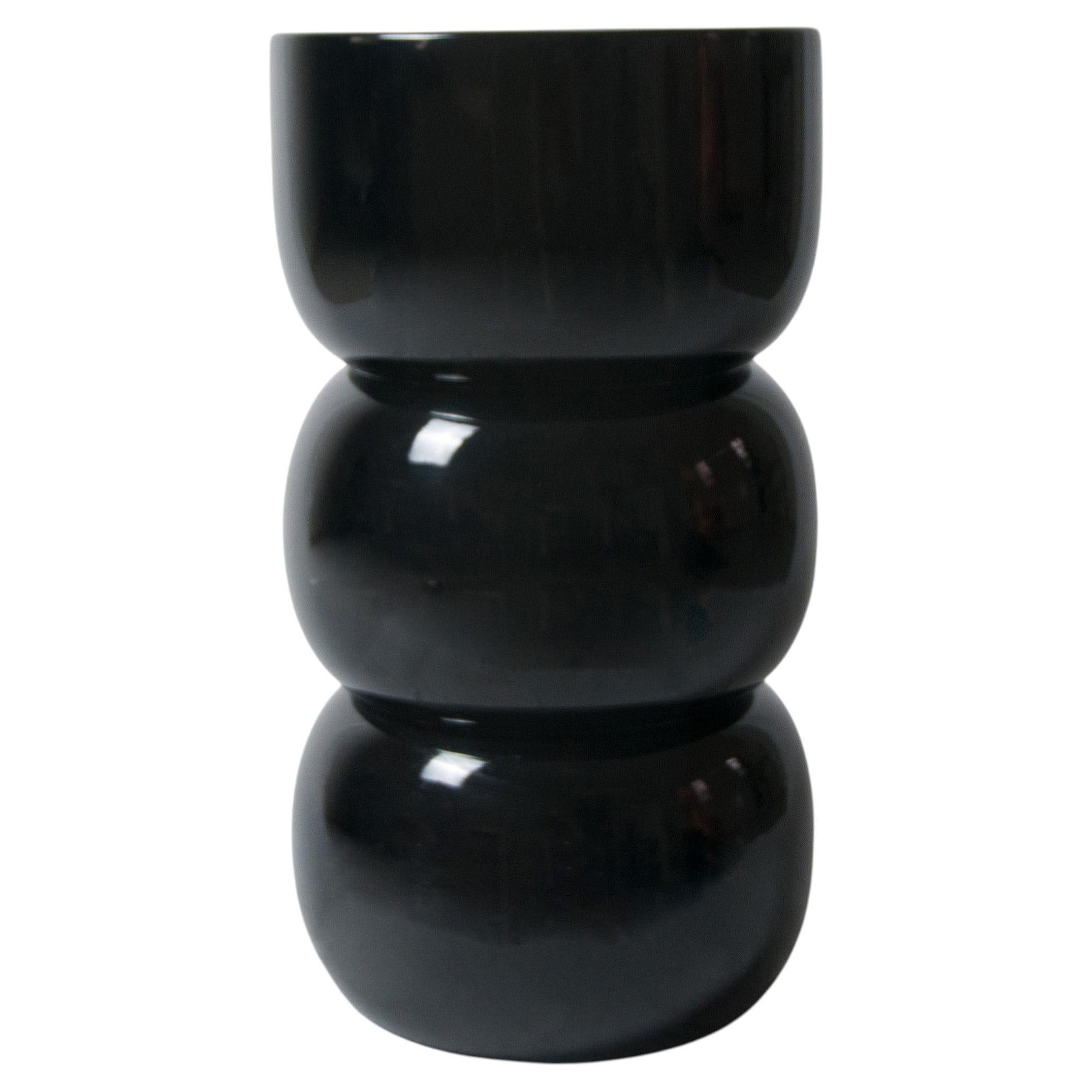 Stool & Side Table, Convex, Black Lacquered Wood, Post-Modern, Panorammma For Sale