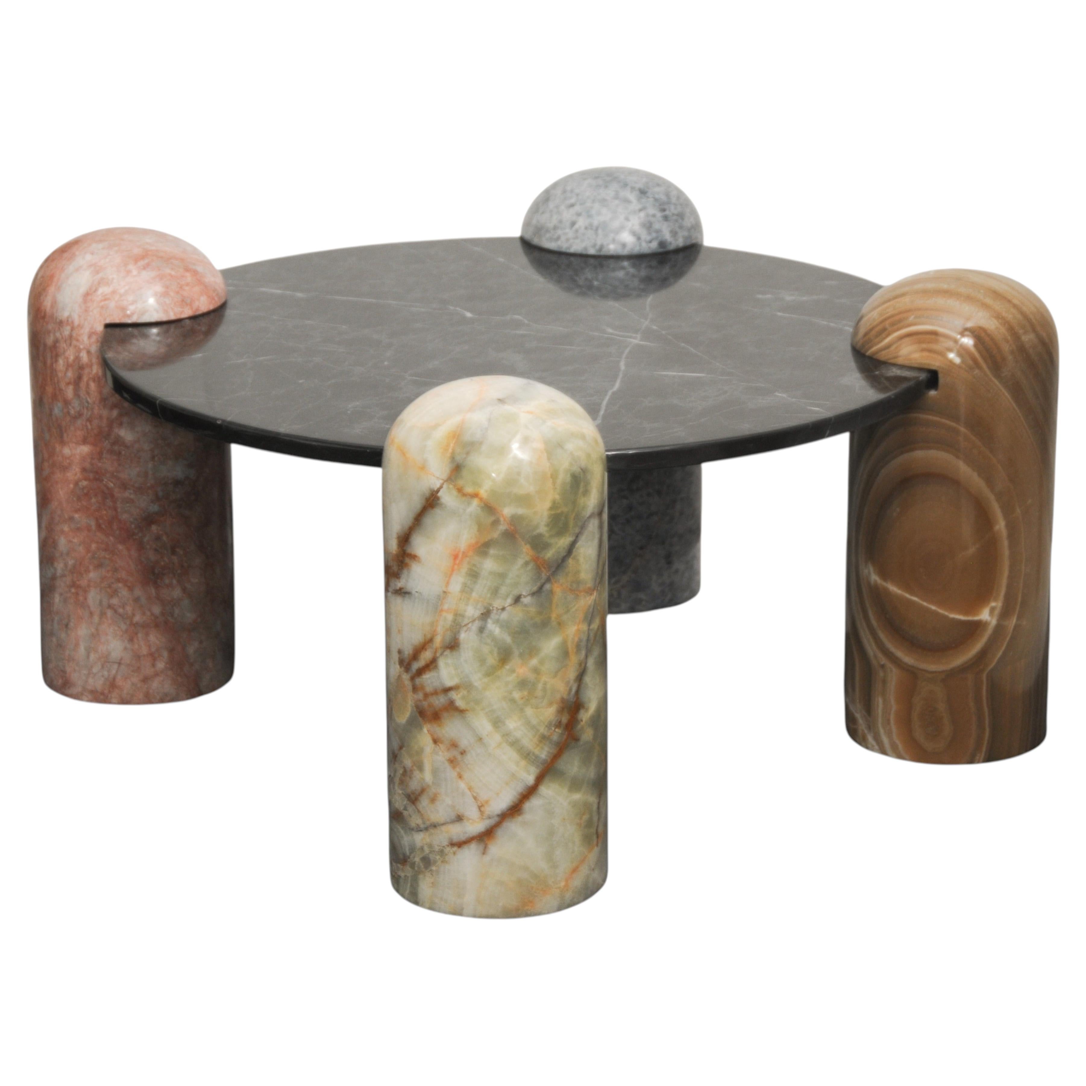 Play Time Table by Panorammma, Hand-Carved Stone & Onyx, 70cm Diameter
