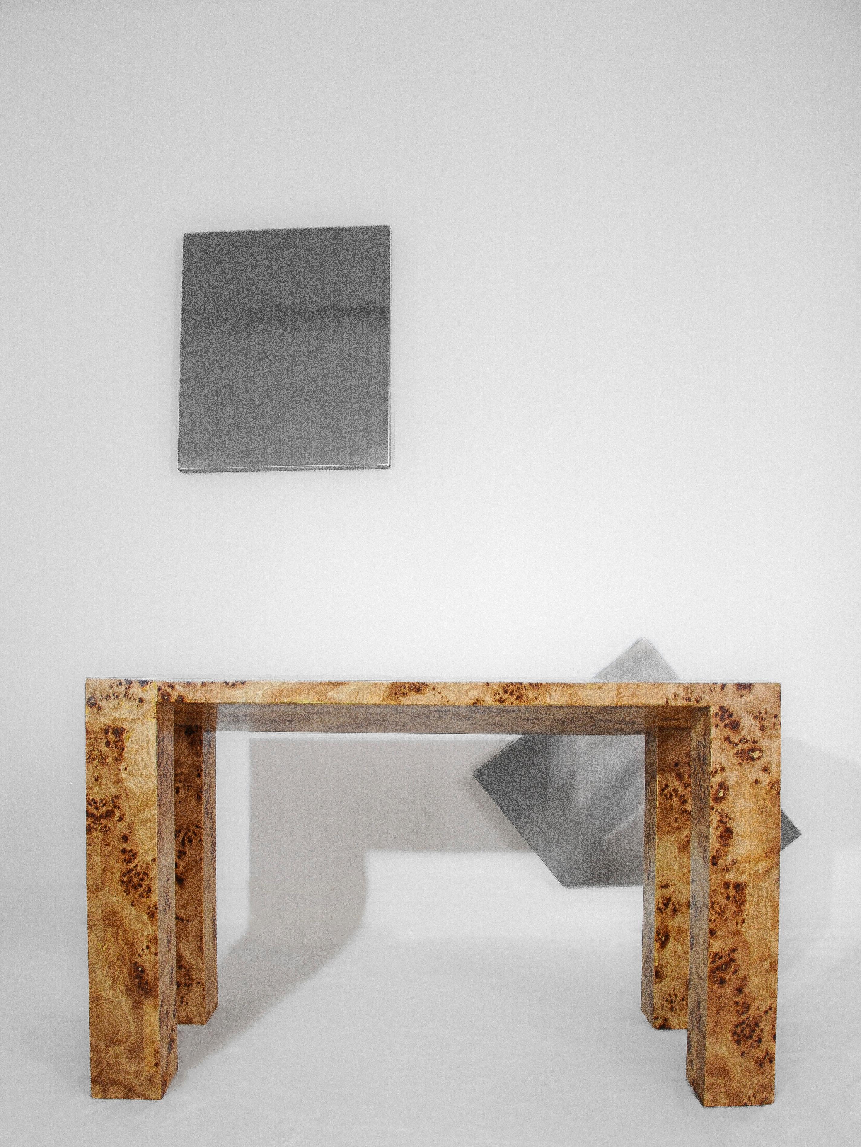 Mexican Mappa Burl Wood Venner Sculptural Console Table For Sale