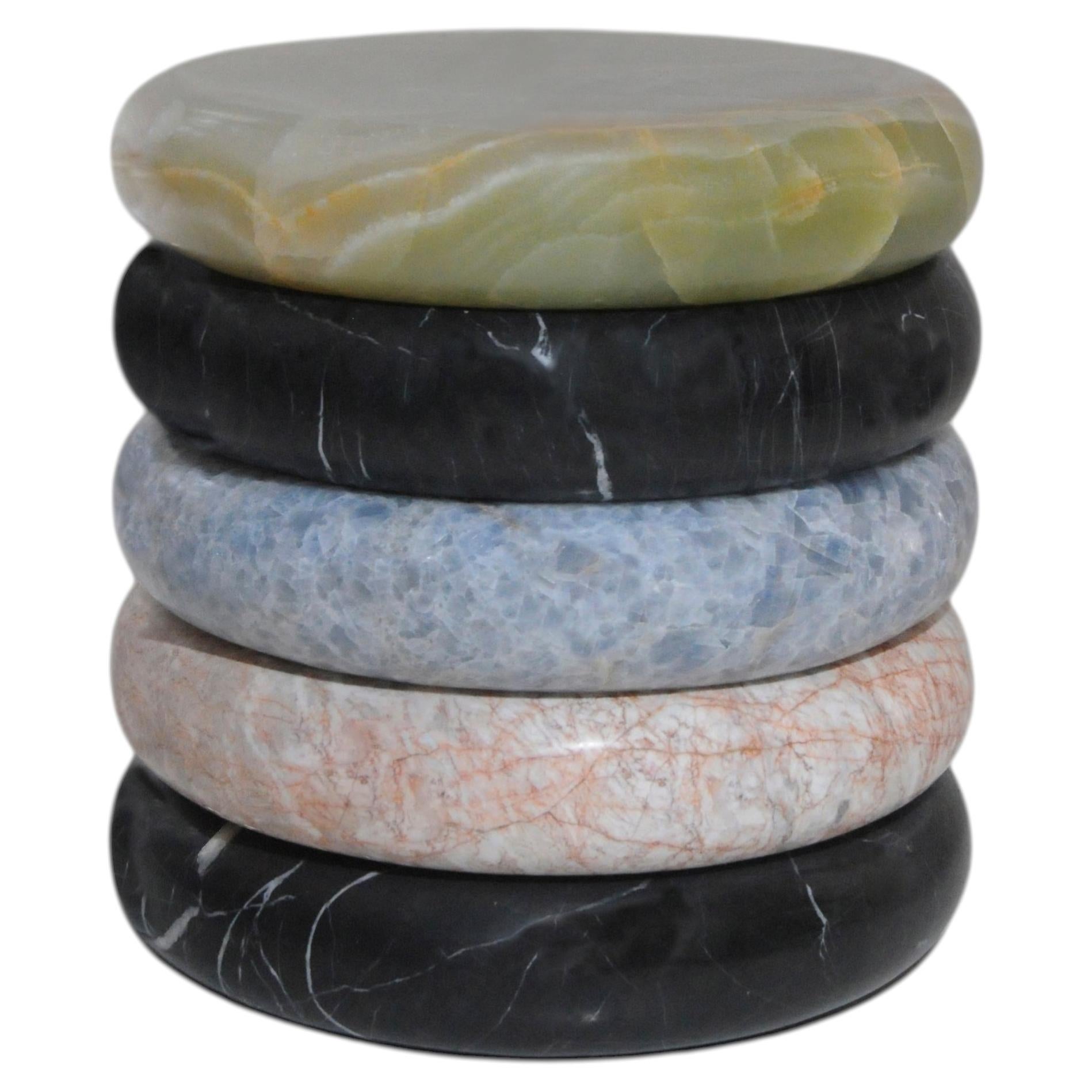 Side Table / Stool, Hand-Carved Onyx & Marble, Sculptural Design, Panorammma