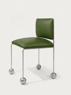 Fauteuil sculptural à pied sphérique, cuir de cactus vegan, vert, Panorammma, Mexique