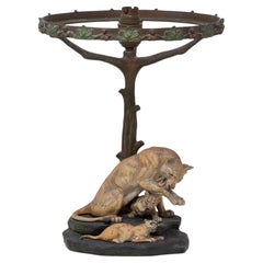 Antique French Art Deco Cold Painted Bronze Lion Pride Table Lamp by Louis-Albert Carvin