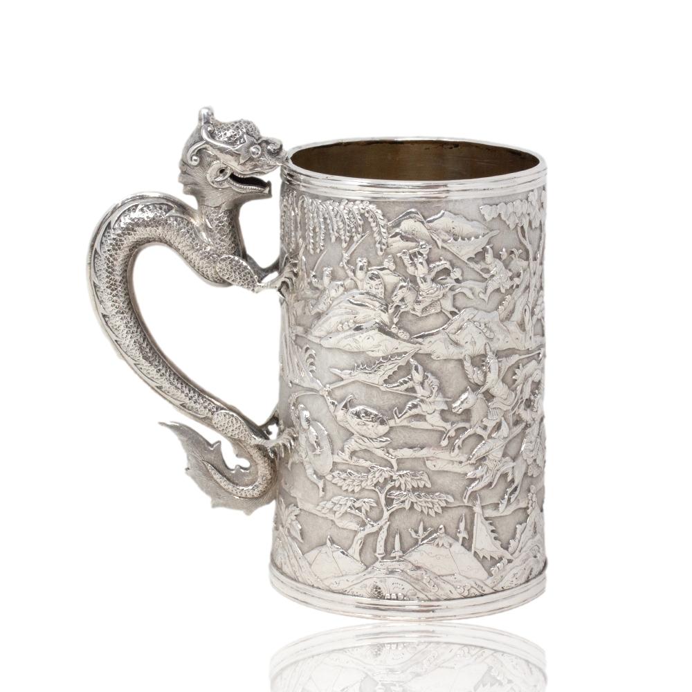 Moulage Ancienne chope en argent de l'époque des Qing en vente