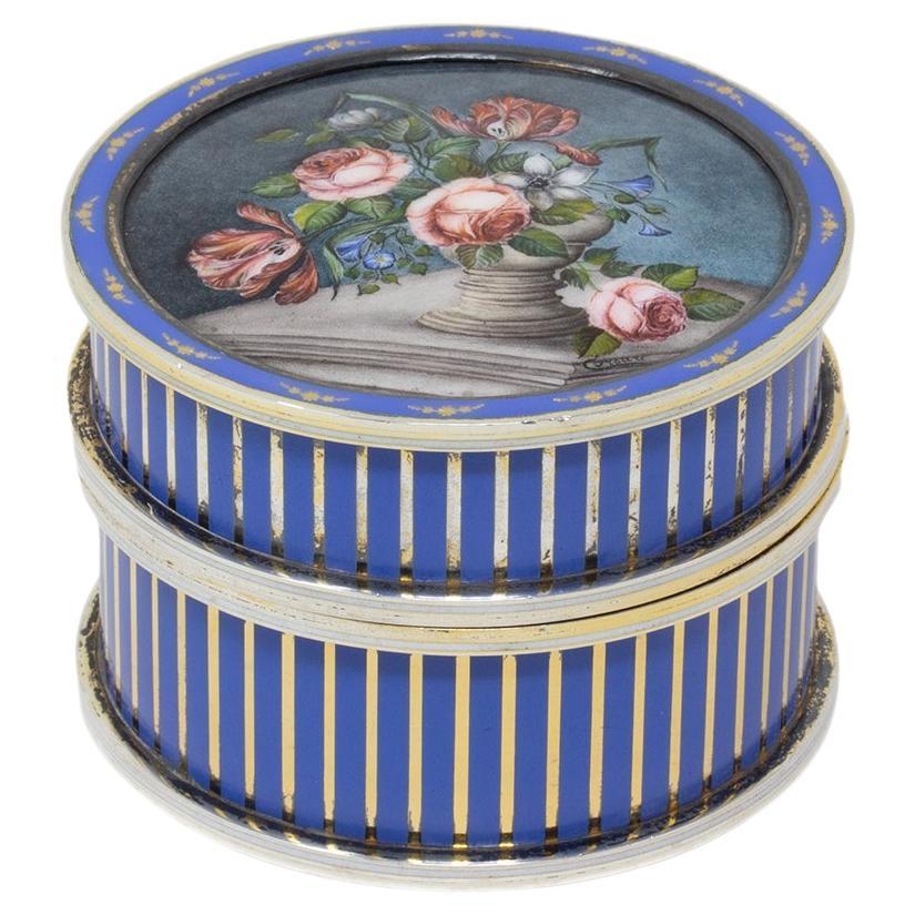 Italian Silver and Enamel Circular Box For Sale