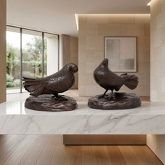 Japanese Okimono Meiji Period Pair of Bronze Doves