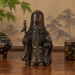 Antique Japanese Meiji period Bronze Figure of Fukurokuju Okimono