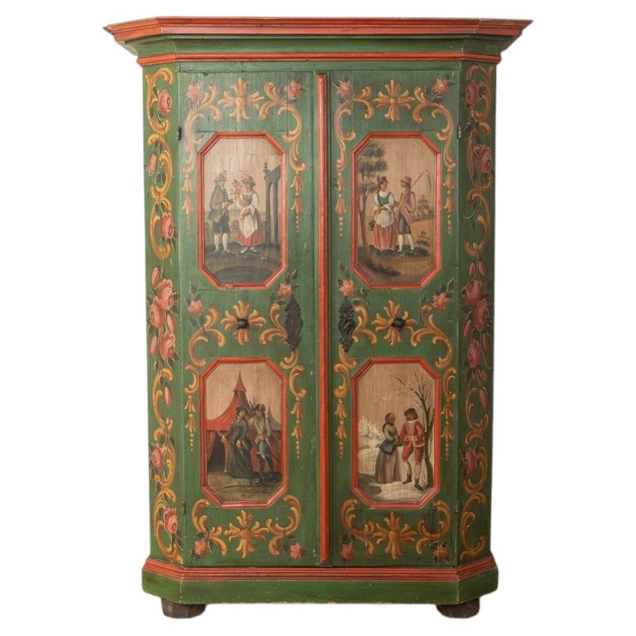Antique Hand-Painted Folk Art Armoire For Sale