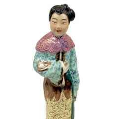 Early 20th Century antique Chinese polychrome porcelain figurine - Court Lady