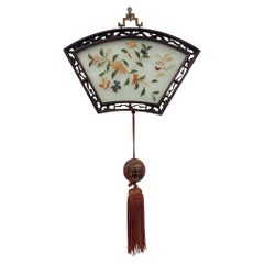 Early 20th Century vintage Chinese fan-shaped wall plaque with tassel