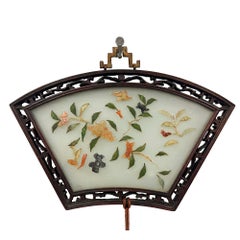 Early 20th Century vintage Chinese fan-shaped wall plaque with tassel