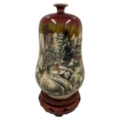 Vintage Chinese Hand-Crafted Porcelain Landscape Vase