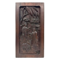 Early 20th Century Hand Carved Traditional Chinese Wood Carving Panels, Set of 2