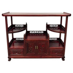 Antique Chinese Intricate Carved Hardwood Curio Cabinet, Display Shelve