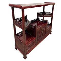Antique Chinese Intricate Carved Hardwood Curio Cabinet, Display Shelve