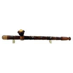Antique Chinese Wood carved Opium Pipe, Late Qing Dynasty, Handcrafted Art