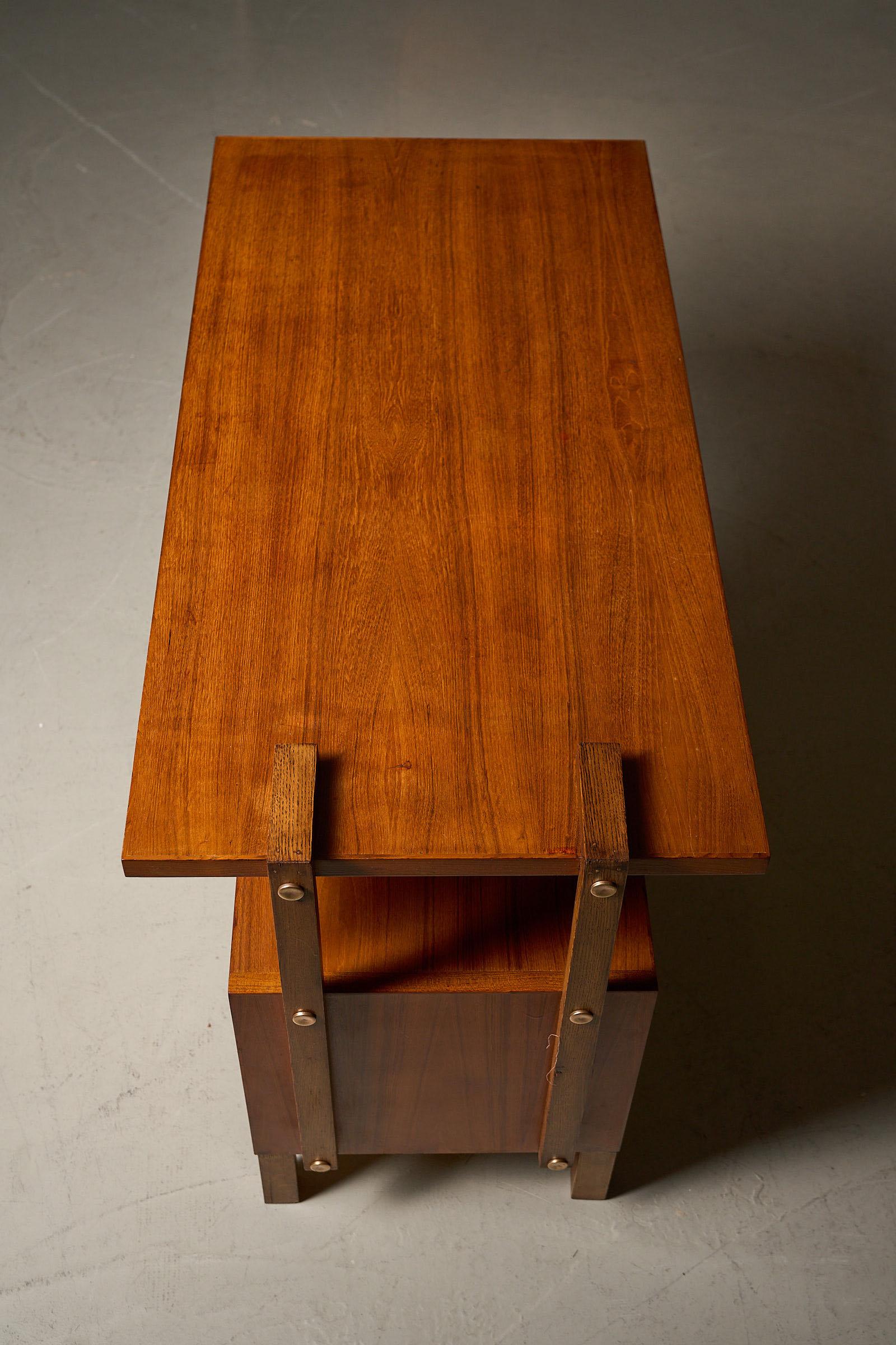 Brass Italian brutalist desk with floating top, 1970s For Sale