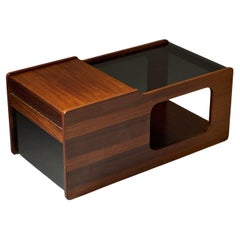 Glass & wood coffee table with bar compartment, 1970s