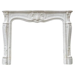 Antique Louis XV Style Fireplace in Carrara Marble