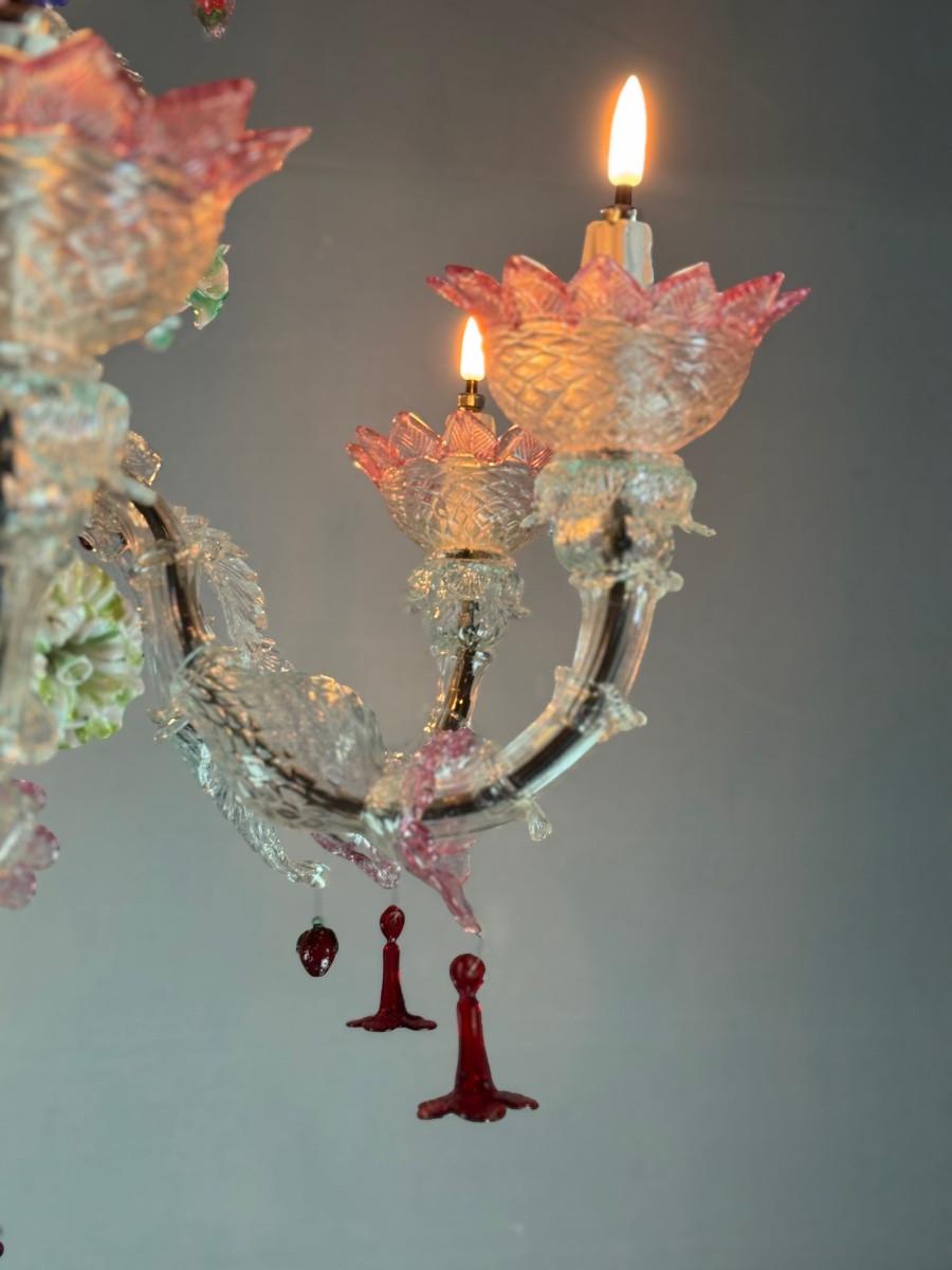 Lampadario veneziano in vetro di Murano multicolore, 6 bracci luminosi, circa 1920 in vendita 1