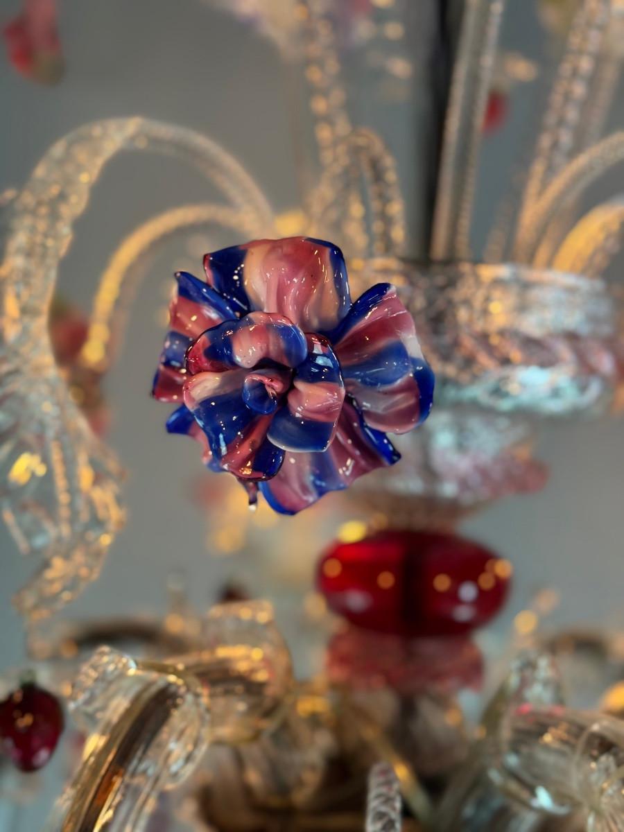 XX secolo Lampadario veneziano in vetro di Murano multicolore, 6 bracci luminosi, circa 1920 in vendita