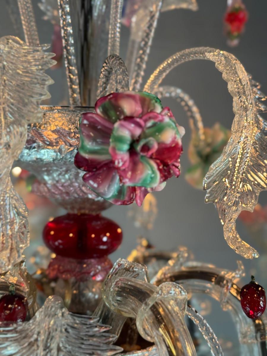 Lampadario veneziano in vetro di Murano multicolore, 6 bracci luminosi, circa 1920 in vendita 2