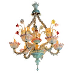 Rezzonico Venetian chandelier in multicoloured Murano glass, circa 1900
