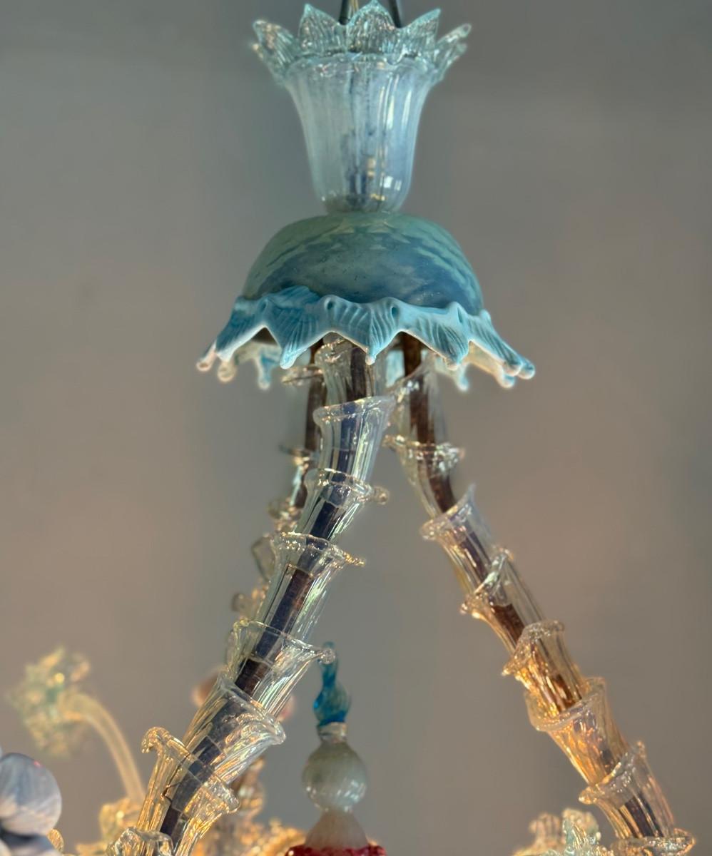 Italian Rezzonico Venetian chandelier in multicoloured Murano glass, circa 1900 For Sale
