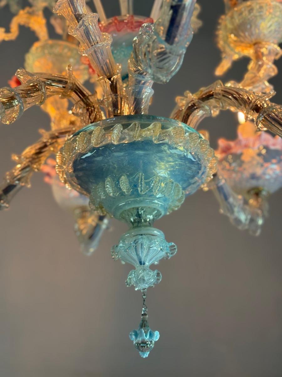 Rezzonico Venetian chandelier in multicoloured Murano glass, circa 1900 In Good Condition For Sale In Honnelles, WHT