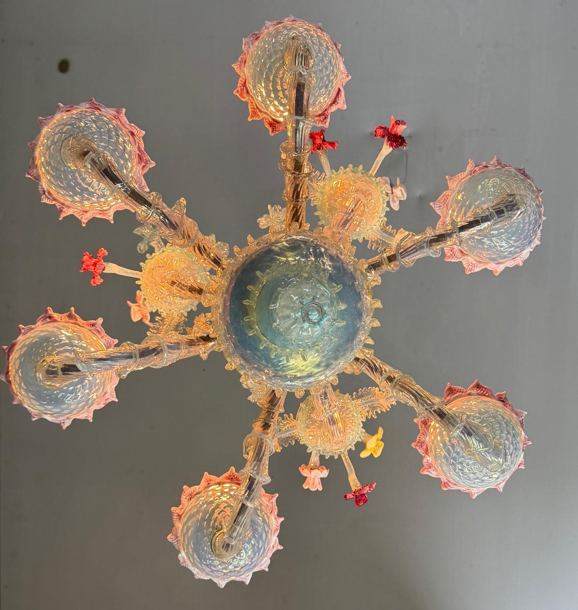Rezzonico Venetian chandelier in multicoloured Murano glass, circa 1900 For Sale 1