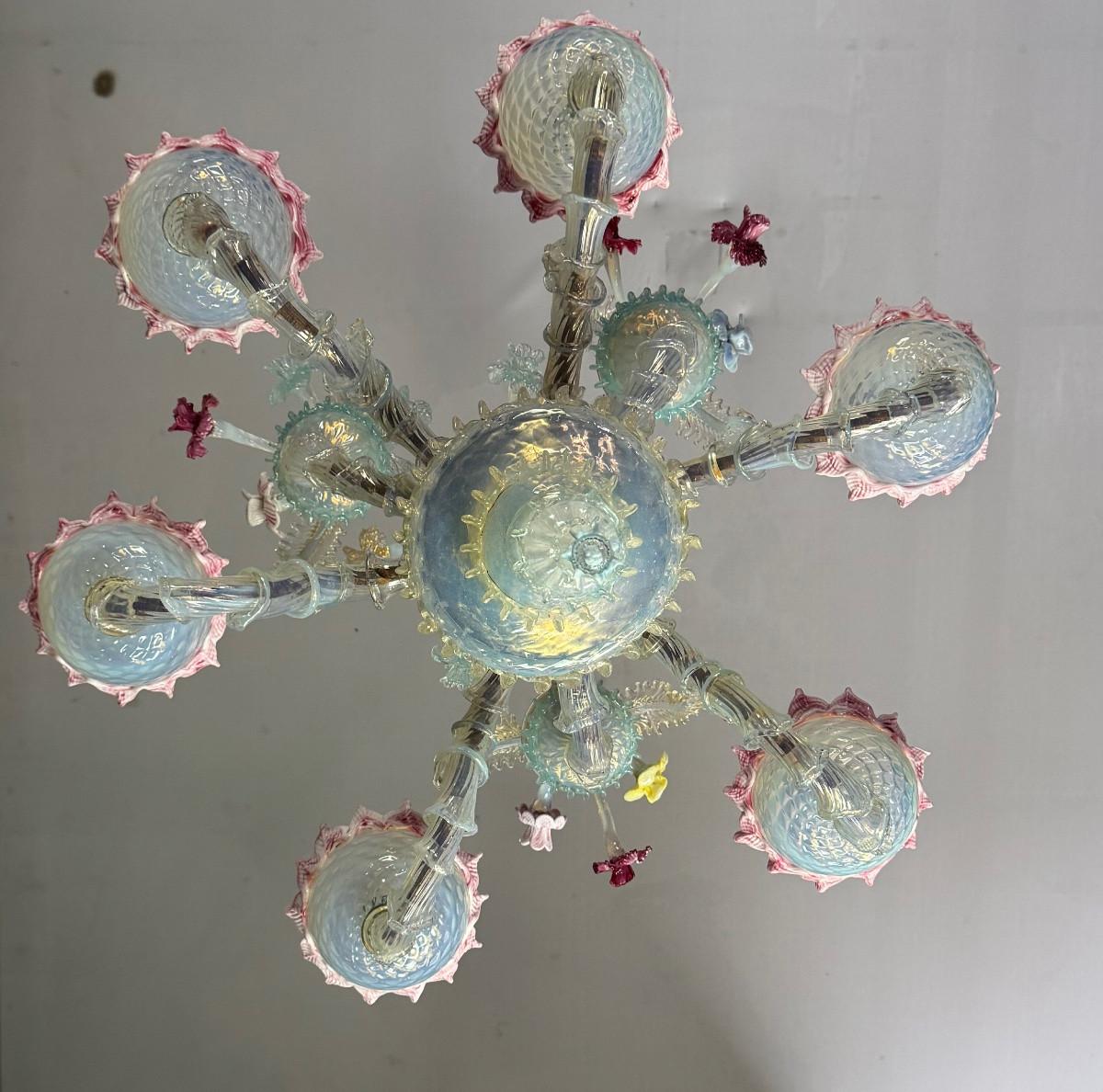 Rezzonico Venetian chandelier in multicoloured Murano glass, circa 1900 For Sale 2