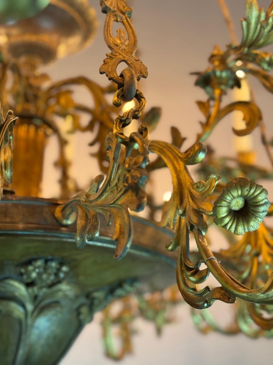 Italian Large bronze chandelier, 36 light points, new wiring, circa 1880 For Sale