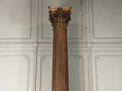 Carved oak column, fluted shaft, and Corinthian capital, 18th century