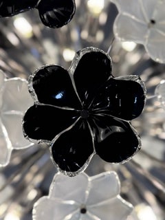 Venetian Murano glass chandelier, bicolor black and white flower collection, cir