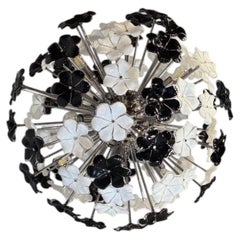 Venetian Murano glass chandelier, bicolor black and white flower collection, cir